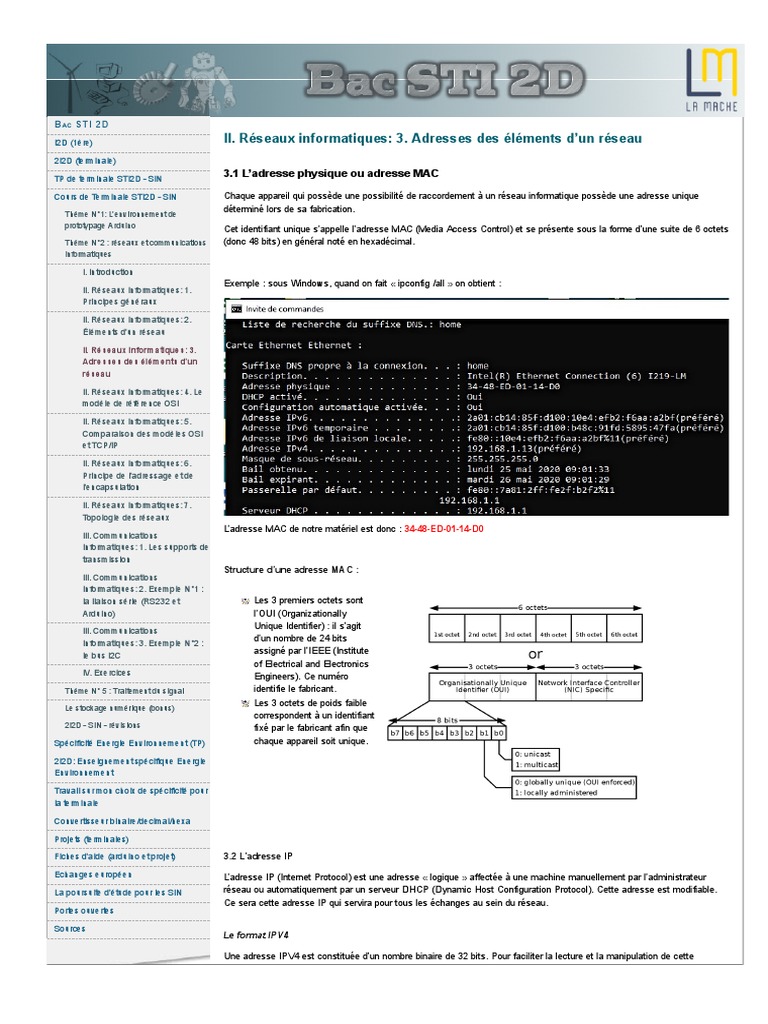 Adresses physiques et IP en réseaux | PDF | Adresse IP | Standards Internet