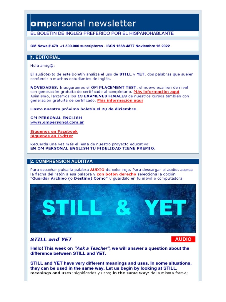 Uso de Still y Yet en Inglés | PDF