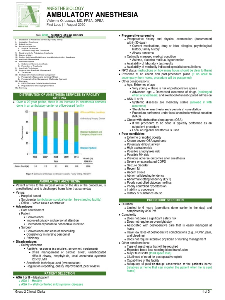 Ambulatory Anesthesia Overview and Guidelines | PDF | Anesthesia | Surgery