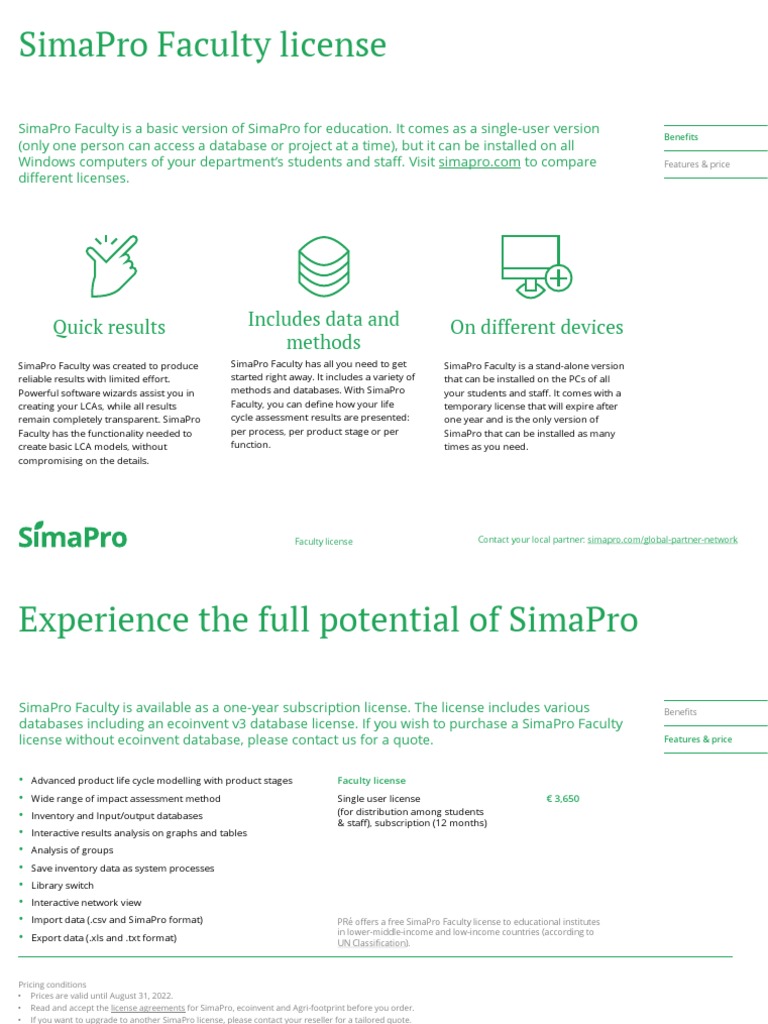 SimaPro Faculty Download Free PDF Life Cycle Assessment Databases