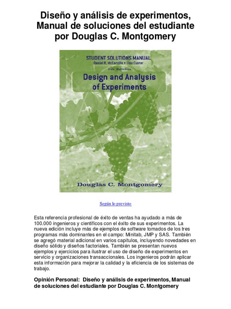 Diseño Y Análisis De Experimentos Manual De Soluciones Del - 