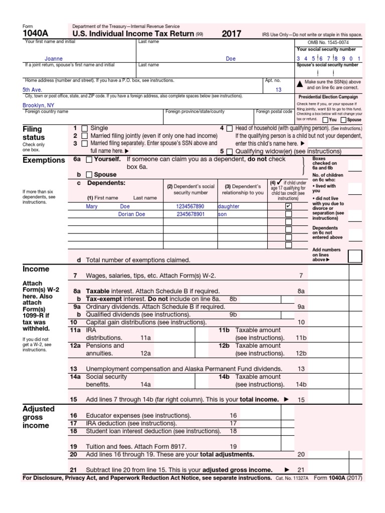 Doc05 Form 1040a | Download Free PDF | Irs Tax Forms | Tax Deduction
