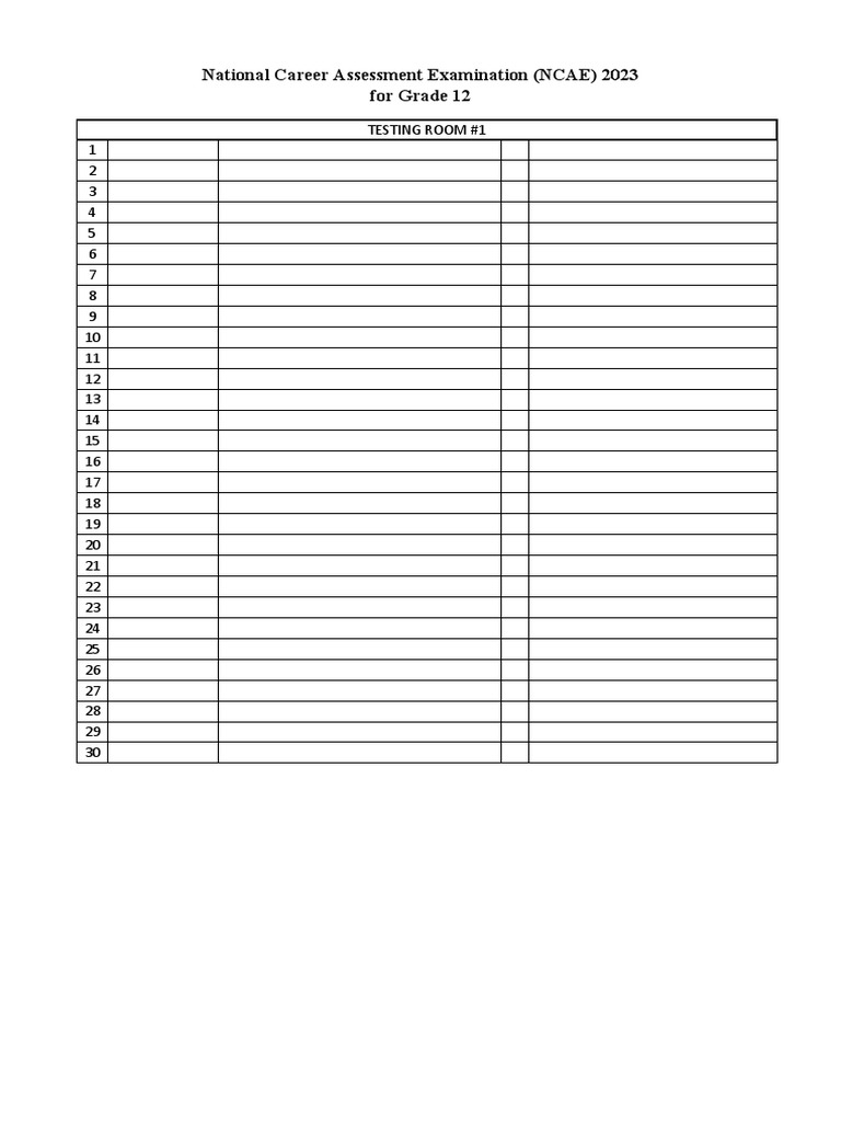 Sample testing room ncae pdf