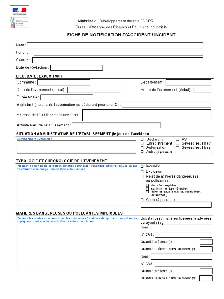 Fiche de Notification d'Accident/Incident | PDF | la pollution | Sécurité