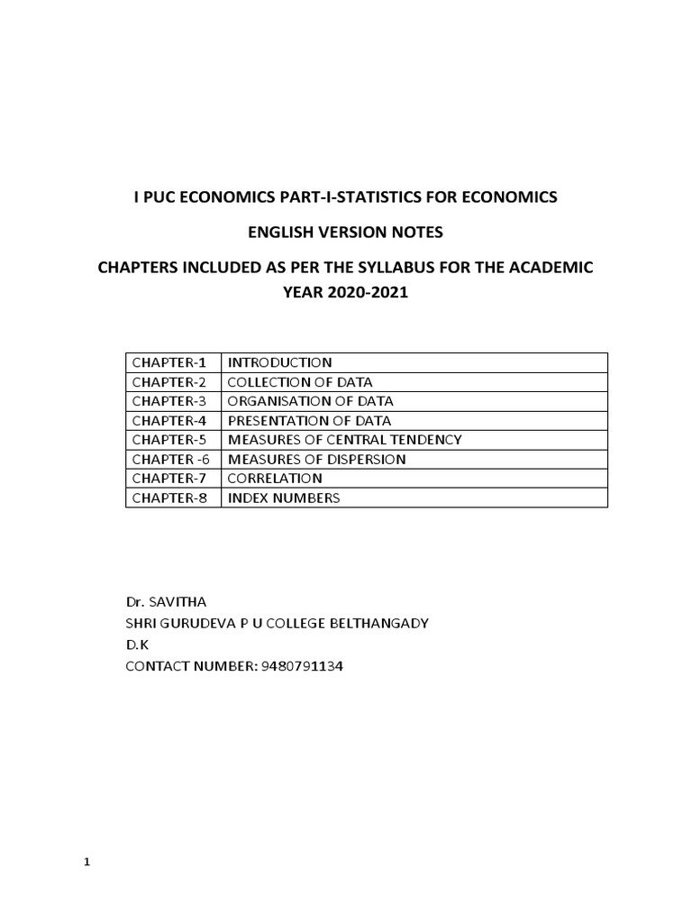 First puc part 1 statistics for economics pdf mean survey methodology