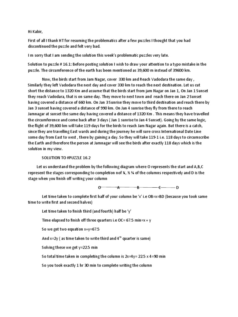 Solutions to puzzles regarding bird migration patterns and column