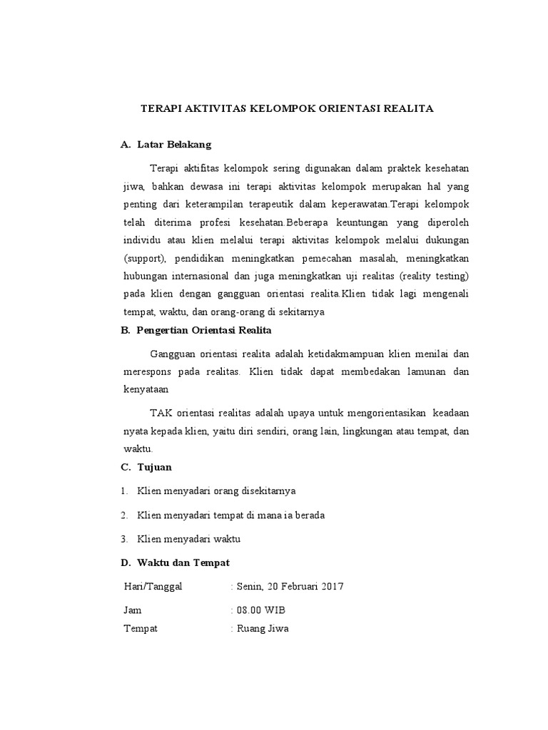 Terapi Aktivitas Kelompok: Orientasi Realita | PDF