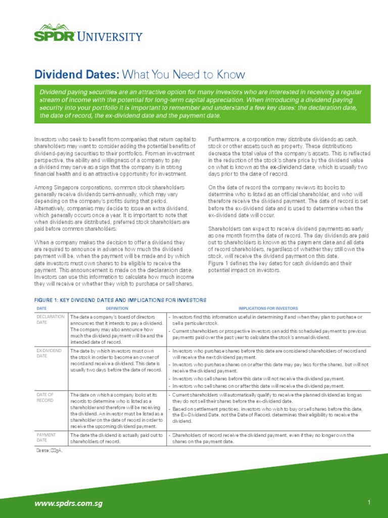 SPDRU Dividend Dates - SG | PDF | Dividend | Stocks