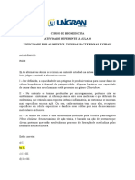 Curso de Biomedicina Atividade Referente À Aula 8 Toxicidade Por Alimentos, Toxinas Bacterianas E Virais