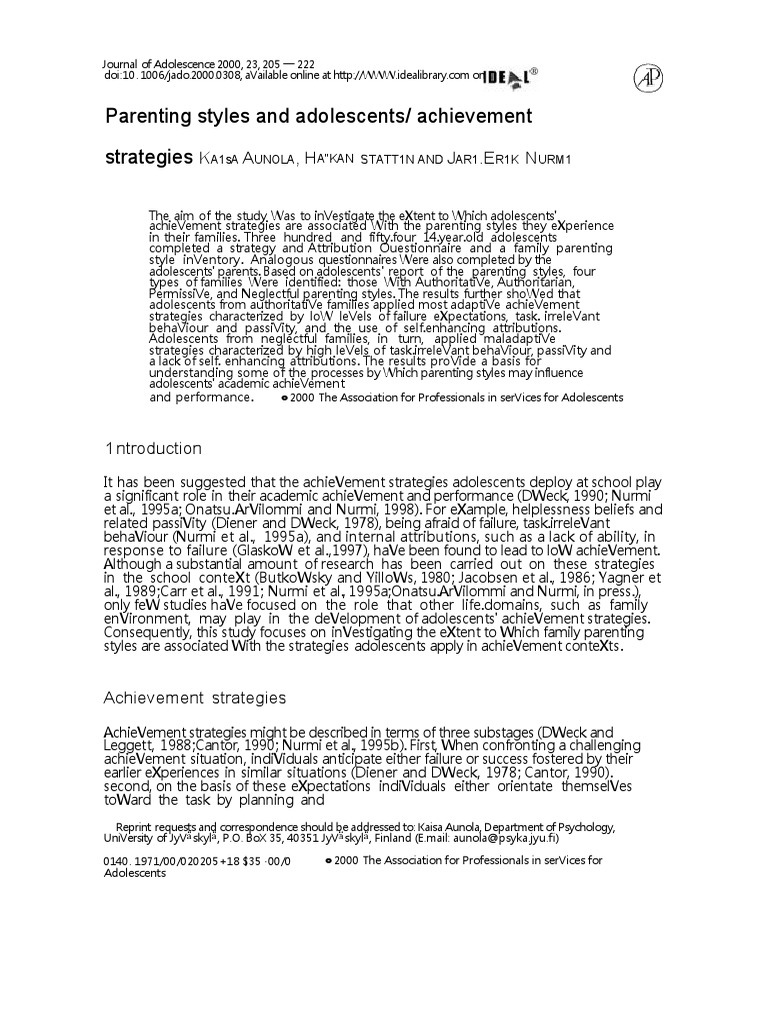 Parenting Styles and Adolescent Strategies | PDF | Parenting | Adolescence