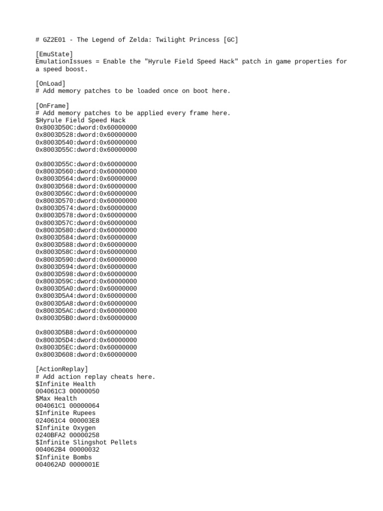 Twilight Princess Cheat Codes Guide | PDF | Bomb