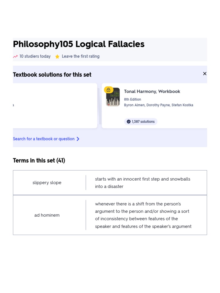 Philosophy105 Logical Fallacies Flashcards Quizlet PDF Logic