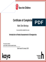Introduction To Needs Assessments in Emergencies - Certificate of Completion