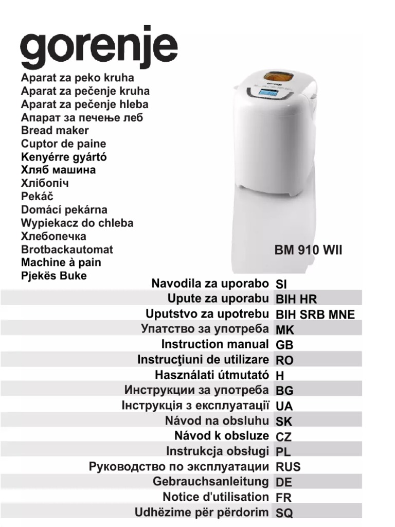 Gorenje Bread Maker BM910WII | PDF