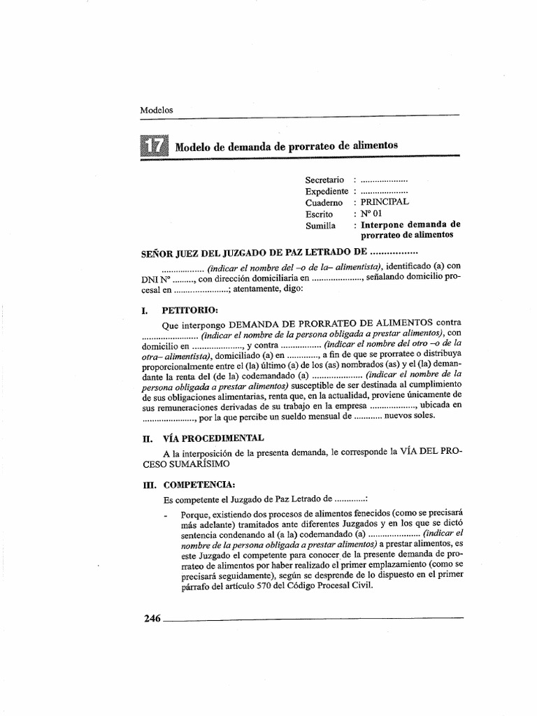 Demanda de Prorrateo de Alimentos | PDF | Pensión alimenticia | Demanda