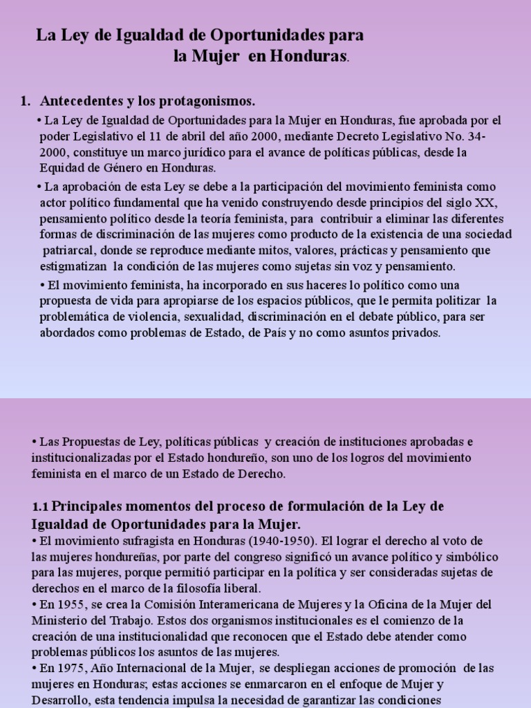Ley de Igualdad de Oportunidades en Honduras | PDF | Estudios de género ...