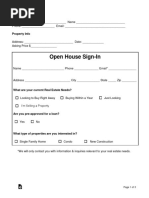 Real Estate Open House Sign Up Sheet