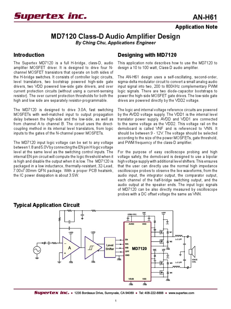 ANH61 MD7120 ClassD Audio Amplifier Design Application Note PDF
