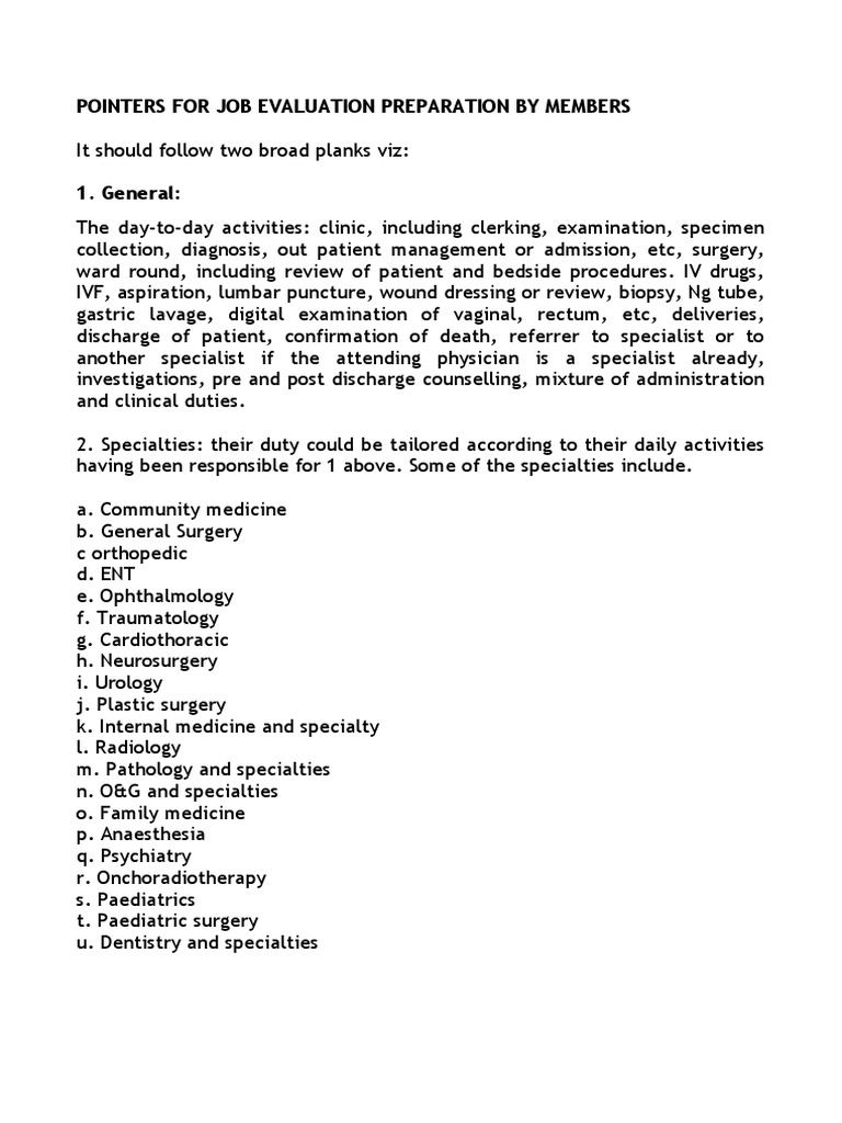 Pointers For Job Evaluation Preparation by Members PDF