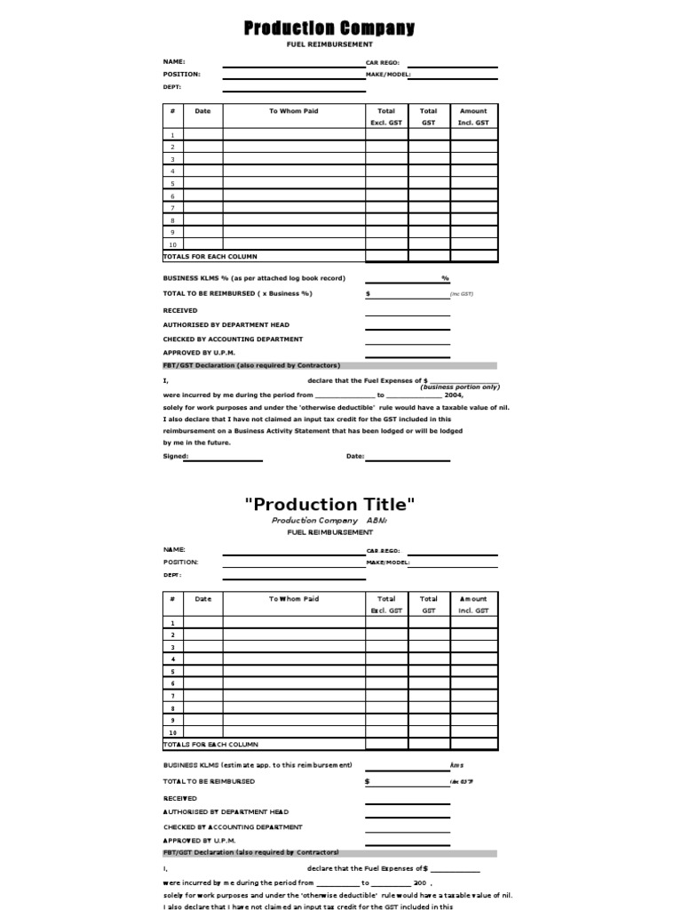 Fuel Reimbursement Form Template | PDF | Value Added Tax | Expense