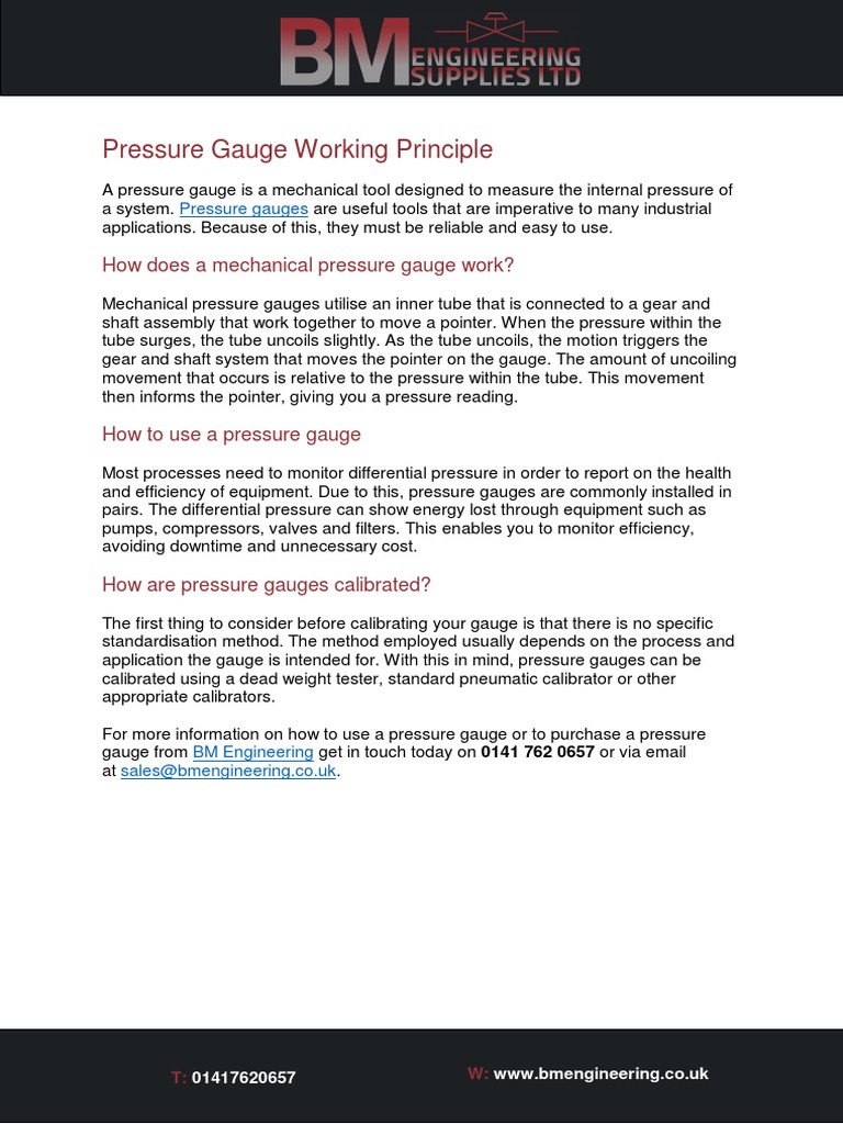 Pressure Gauge Working Principle PDF