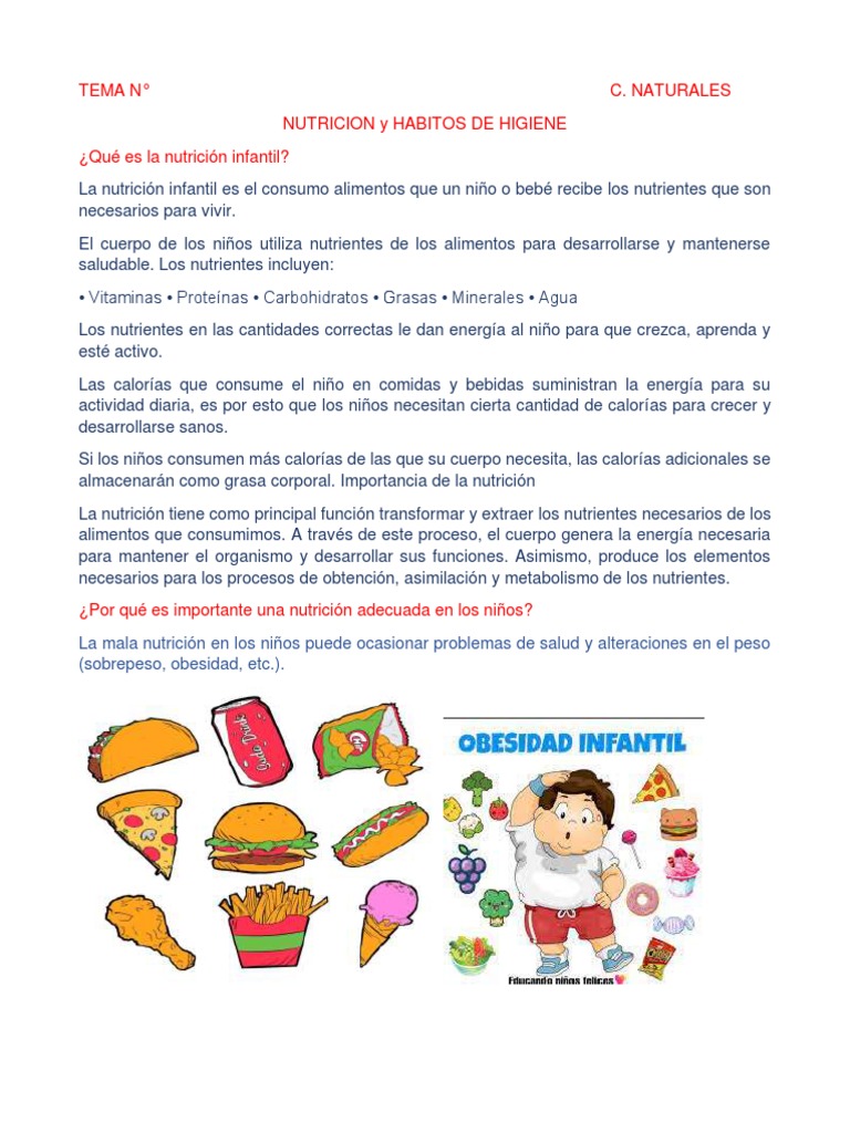 Nutrición y Hábitos Saludables en Niños | PDF | Nutrición | Dieta y ...