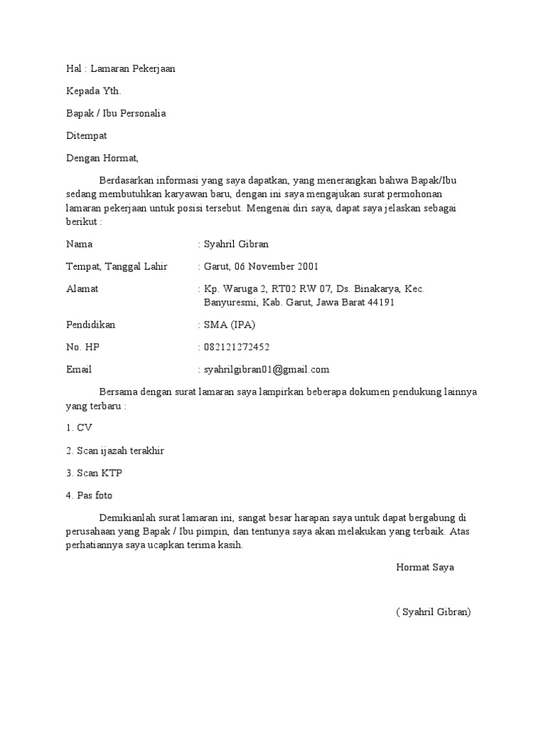 Surat Lamaran Mixue | PDF