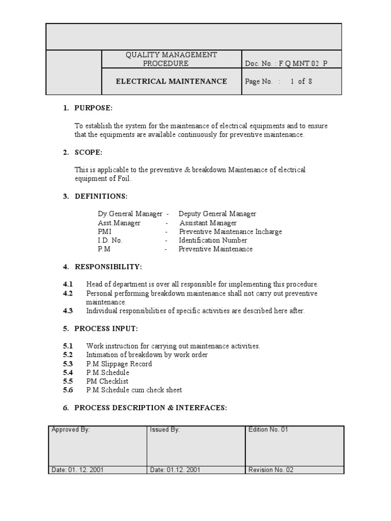 Electrical Maintenance Procedure Overview | PDF | Identity Document ...
