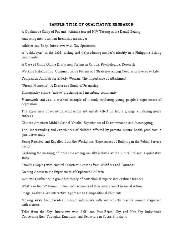 Qualitative Research Title Framework | PDF | Qualitative Research ...