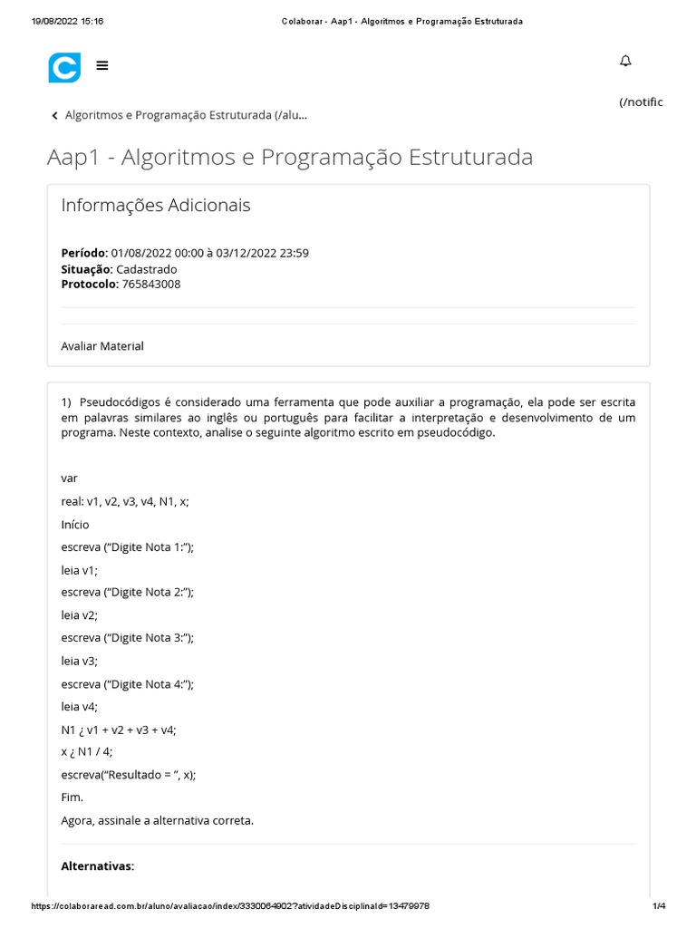Algoritmos em Programação Estruturada | PDF | Algoritmos | Matemática ...