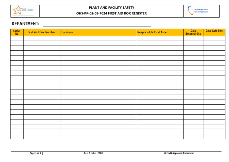 First Aid Box Register Template | PDF