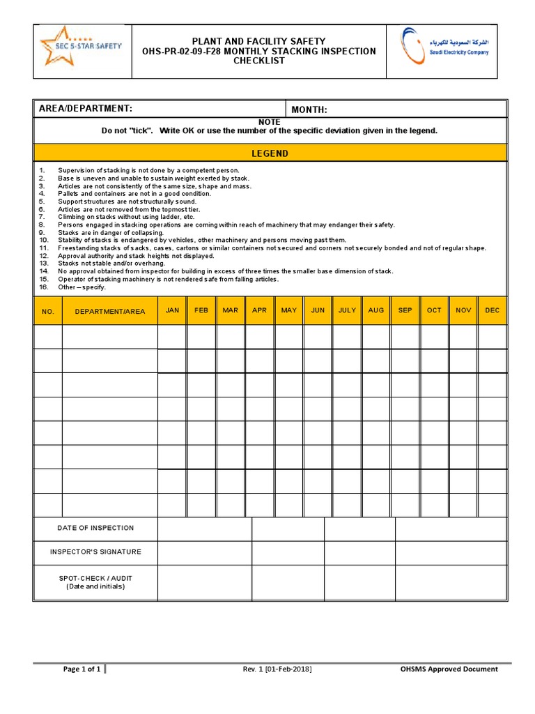 Monthly Stacking Inspection Checklist | PDF