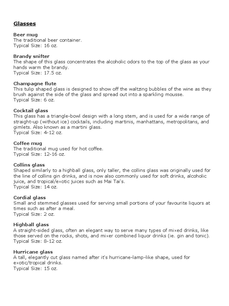 Essential Bar Glassware and Equipment Guide | PDF | Litre | Pint