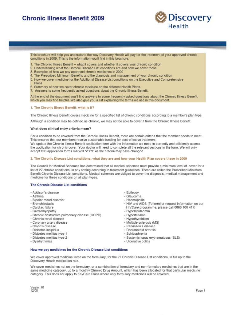 2009 Chronic Illness Benefit Overview | PDF | Chronic Condition ...