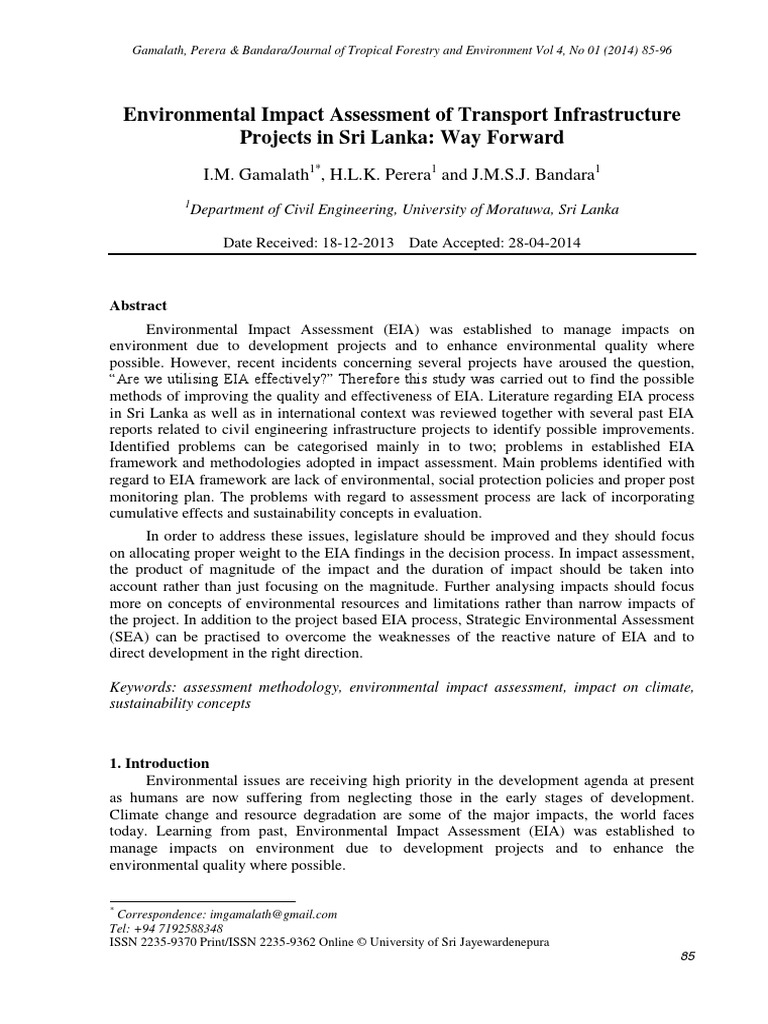 Environmental Impact Assessment of Transport Infrastructure Projects in