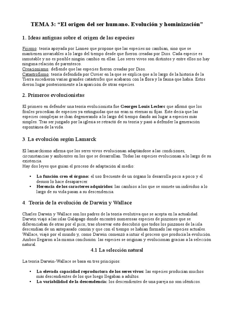Origen y evolución del ser humano | PDF | Evolución | Seleccion natural