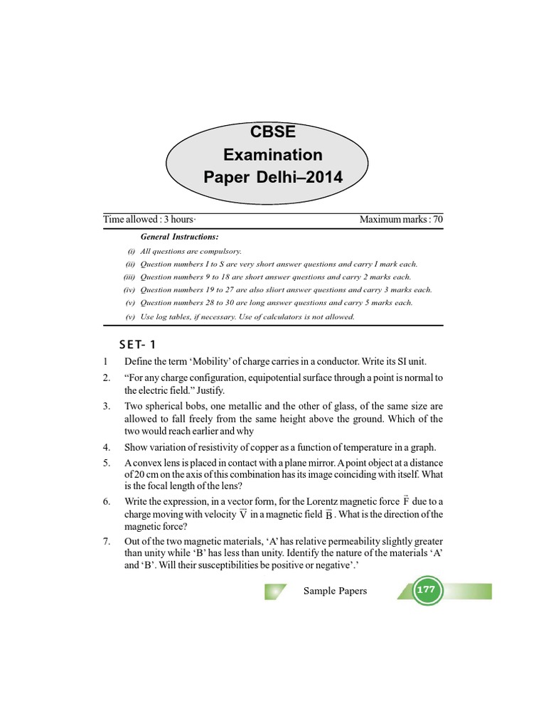 Physics Class 12 - 8 Practice Papers | PDF | Magnetic Field | Capacitor
