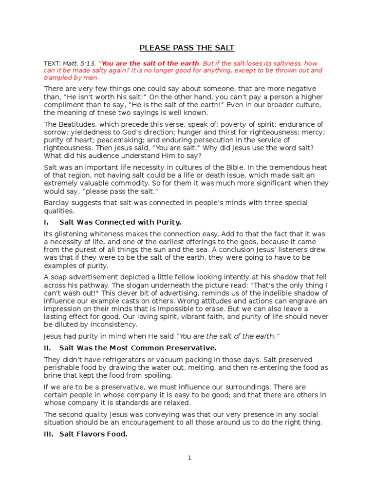 The Significance of Salt in Faith | PDF | Covenant (Biblical) | New ...