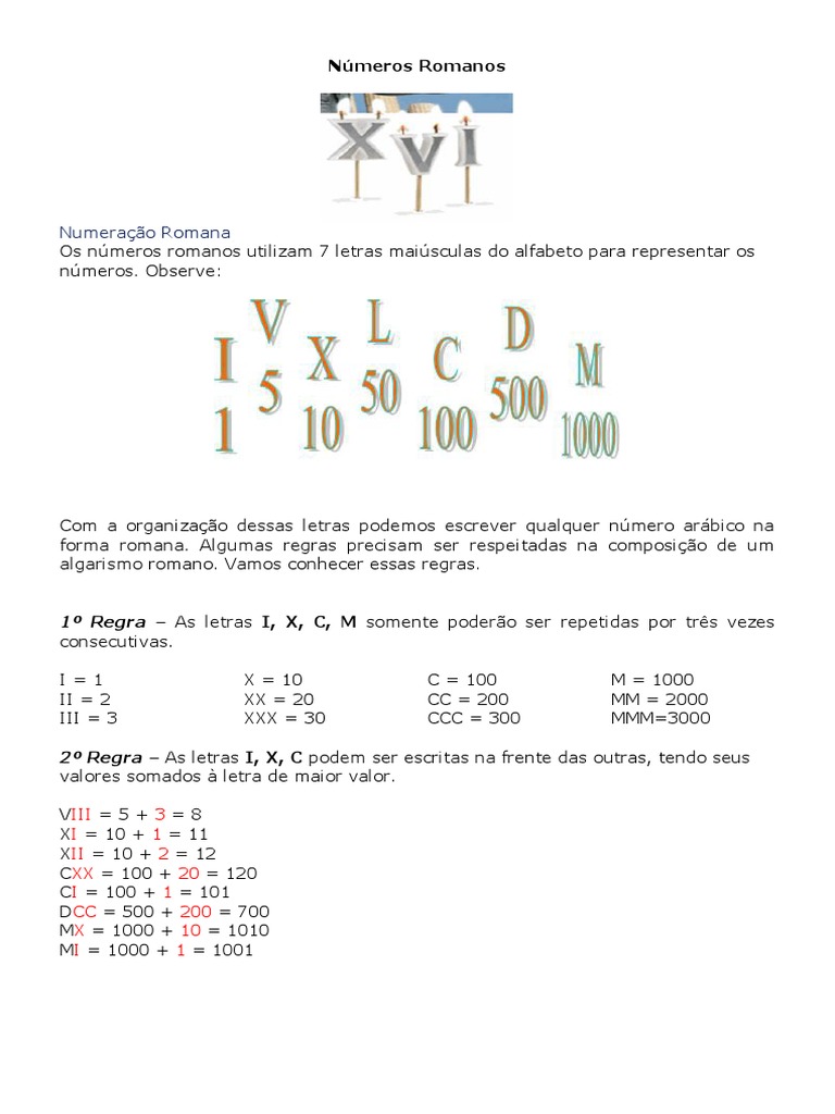 Regras e exemplos de numeração romana | PDF