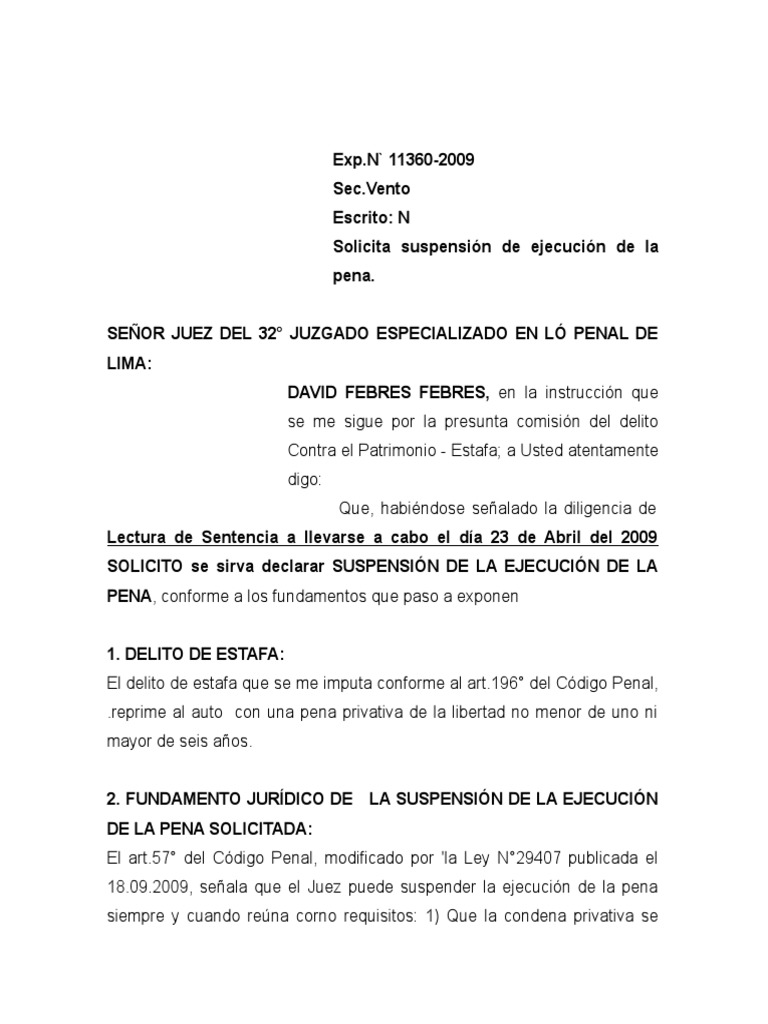 Suspension de Ejecucion de La Pena PDF Castigos Derecho penal
