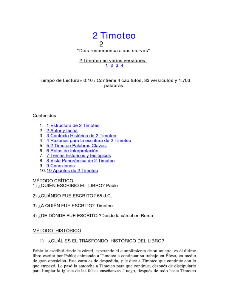 Ii Timoteo Con Todos Los Datos Pdf Pablo El Apóstol Cristo Título