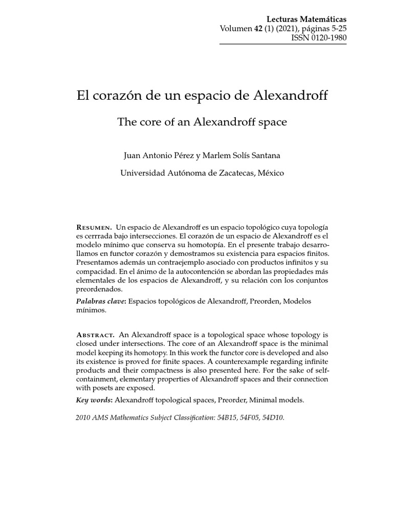 El Corazón de Un Espacio de Alexandroff: The Core of An Alexandroff ...