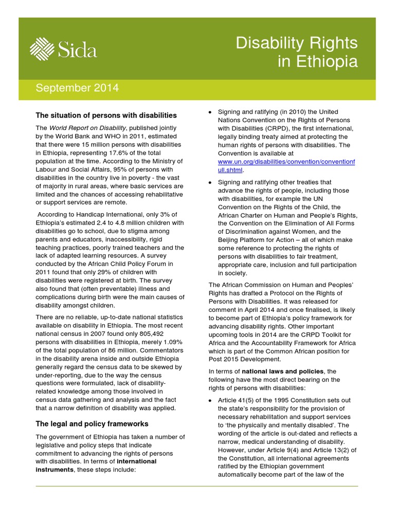 Rights of Persons With Disabilities Ethiopia PDF Disability Ethiopia