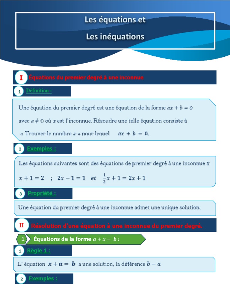 Les Équations Et Inequation | PDF | Équations | Inégalité (mathématiques)