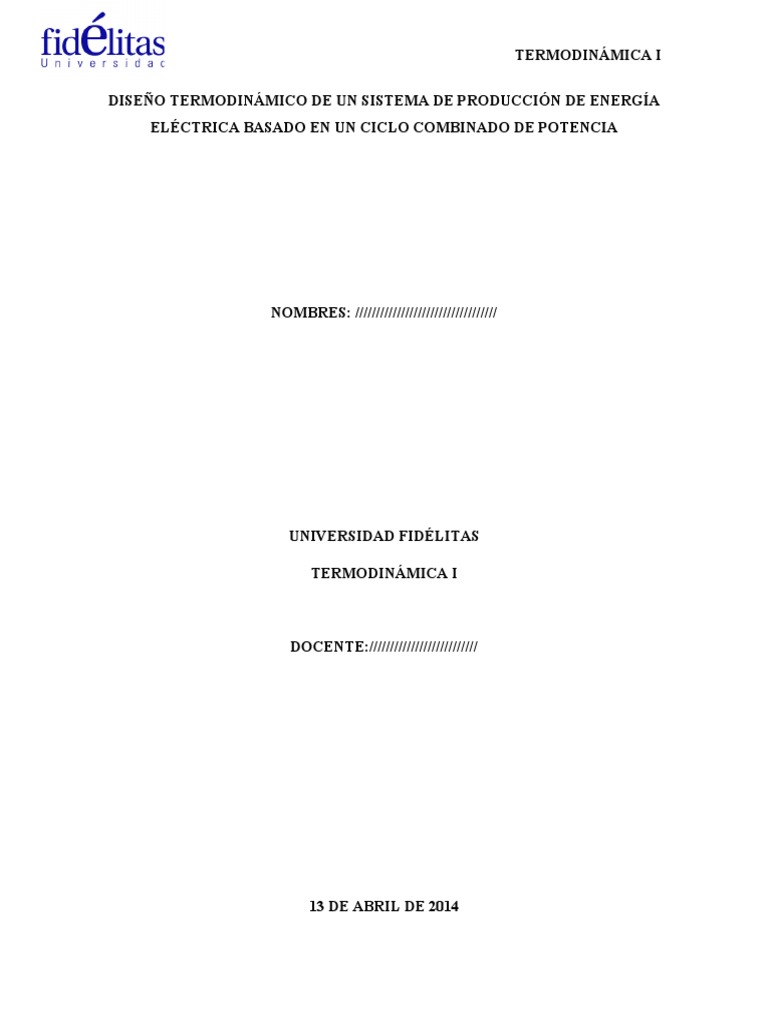 Diseño Termodinámico de Un Sistema de Producción de Energía Eléctrica