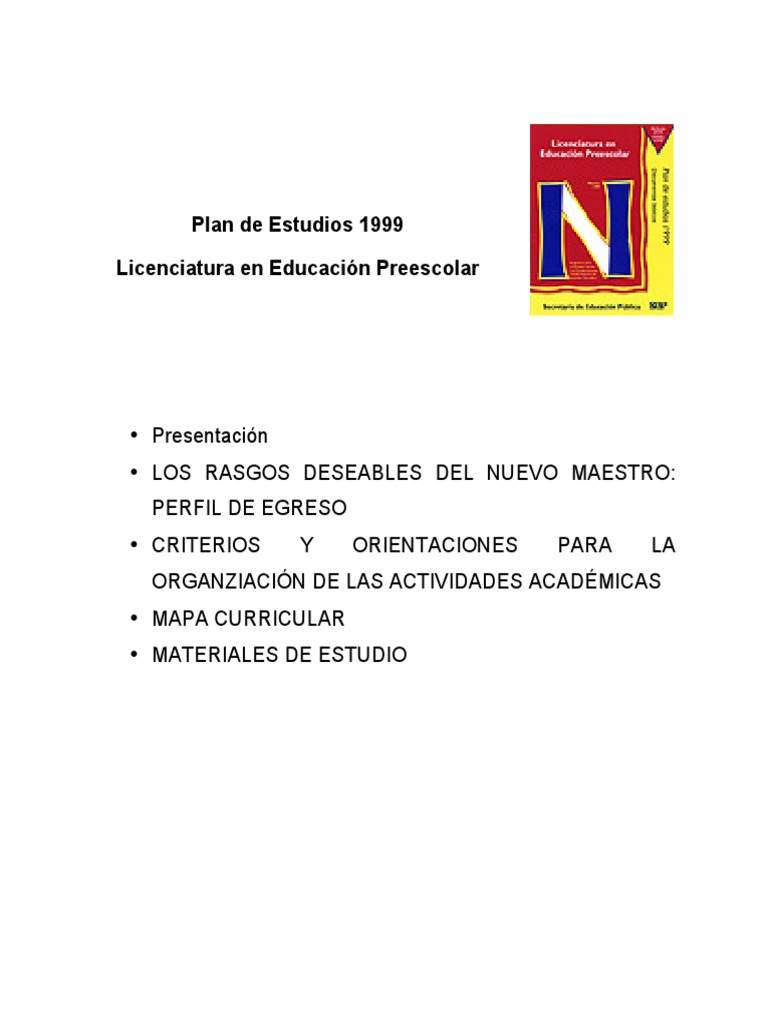 Plan de Estudios 1999: Educación Preescolar | PDF | Educación de la ...