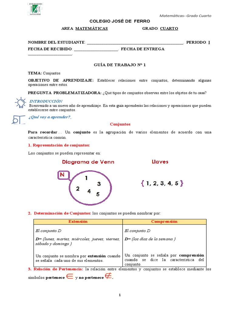 Ejercicios de Conjuntos para Cuarto Grado | PDF | Números | Conjunto ...