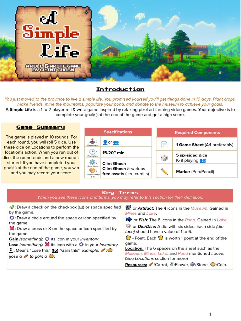 A Simple Life V1 3 3 Rulebook Pdf Dice
