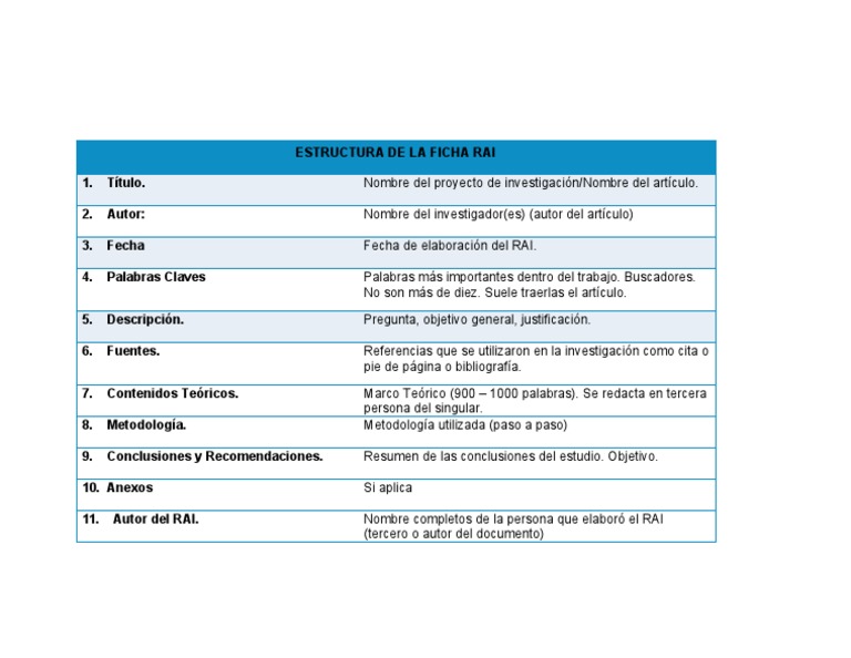 Formato para Elaboración de Ficha RAI | PDF