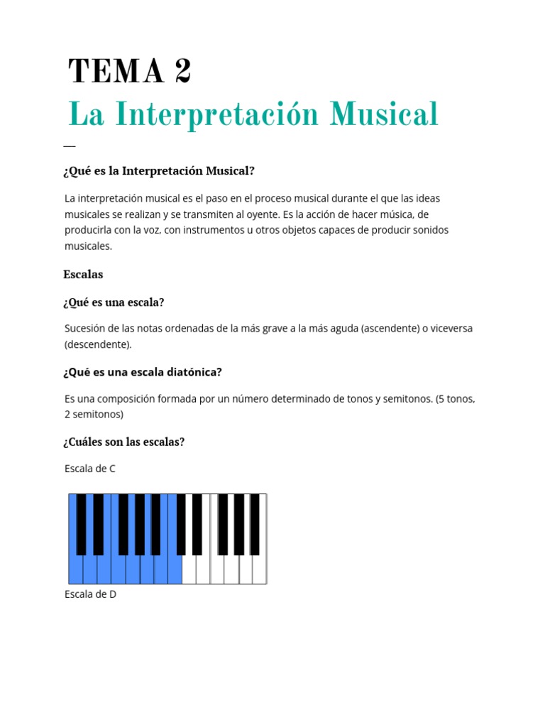 Apuntes Del Tema 2 La Interpretación Musical PDF Escala (música